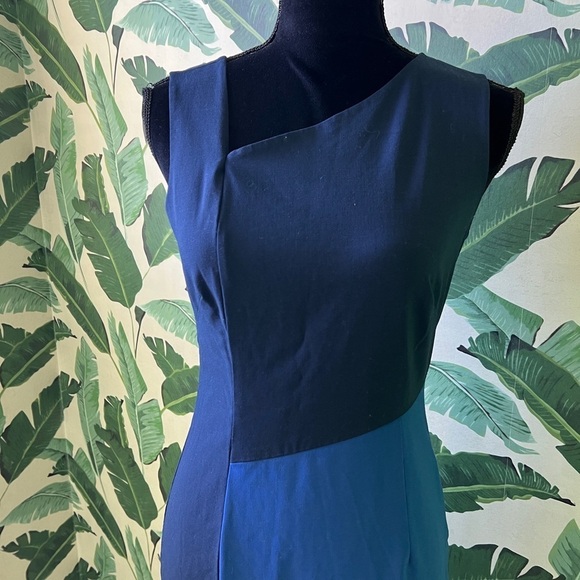 Diane Von Furstenberg Women’s Blue Colorblock Asymmetric Midi Tank Dress 4 - Picture 4 of 10